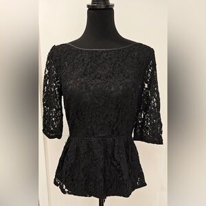 Juicy Couture Black Lace Peplum Top, Size 6